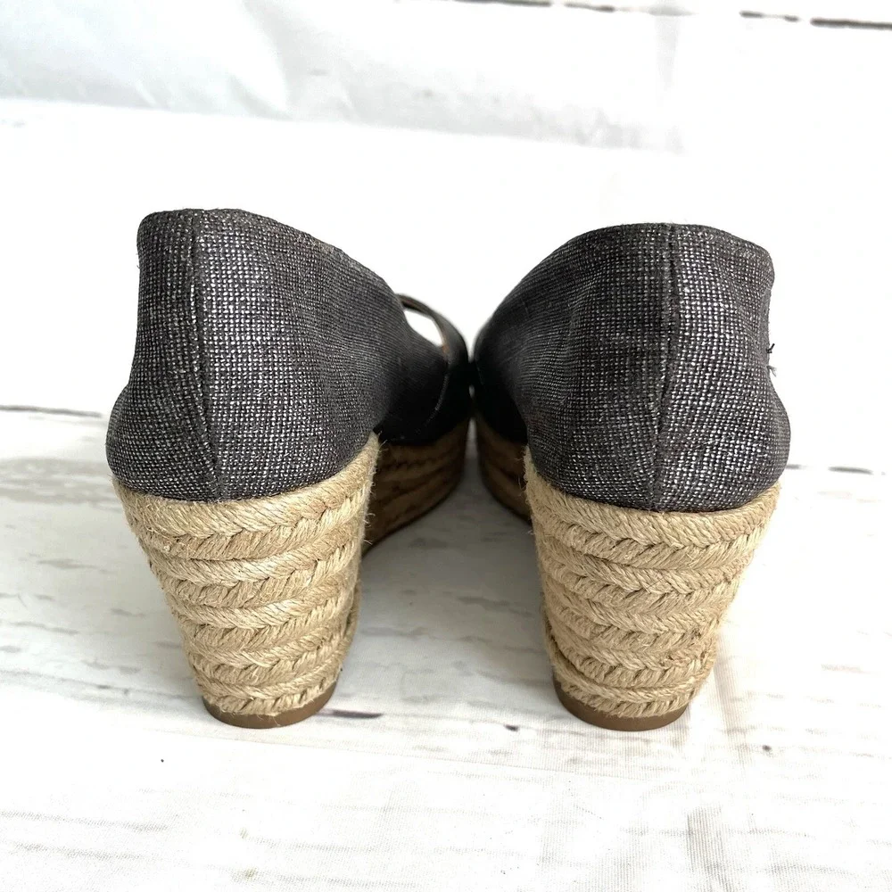 Tory Burch Filipa Shoes Women's 9.5B Pewter Espadrilles Peep Toe Wedges